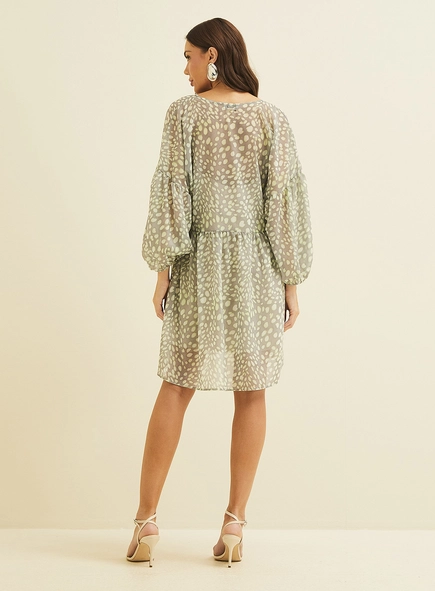 Vestido Amplo Estampado Com Mangas Bufantes