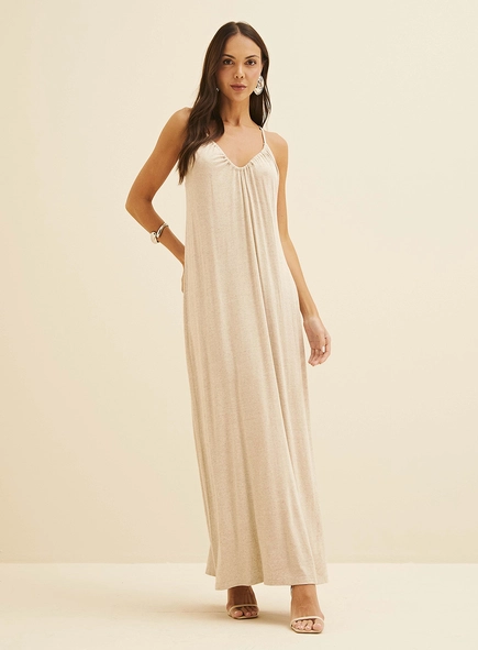 Vestido Longo Amplo Com Detalhe Drapeado