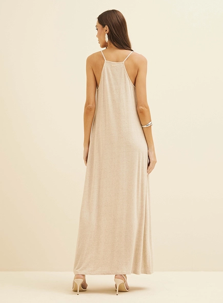 Vestido Longo Amplo Com Detalhe Drapeado
