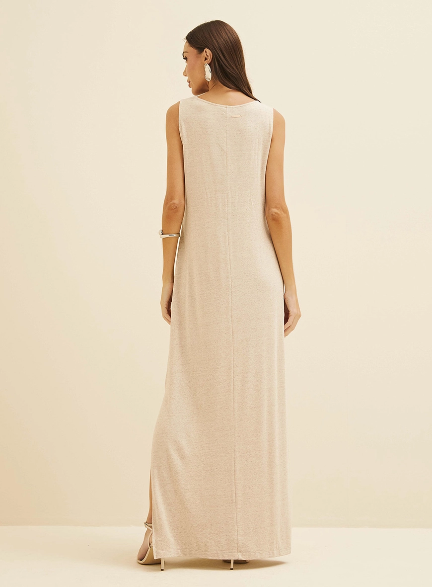 Vestido Em Linho Longo Solto Bege