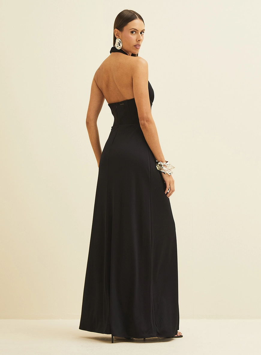 Vestido Longo Acinturado Preto