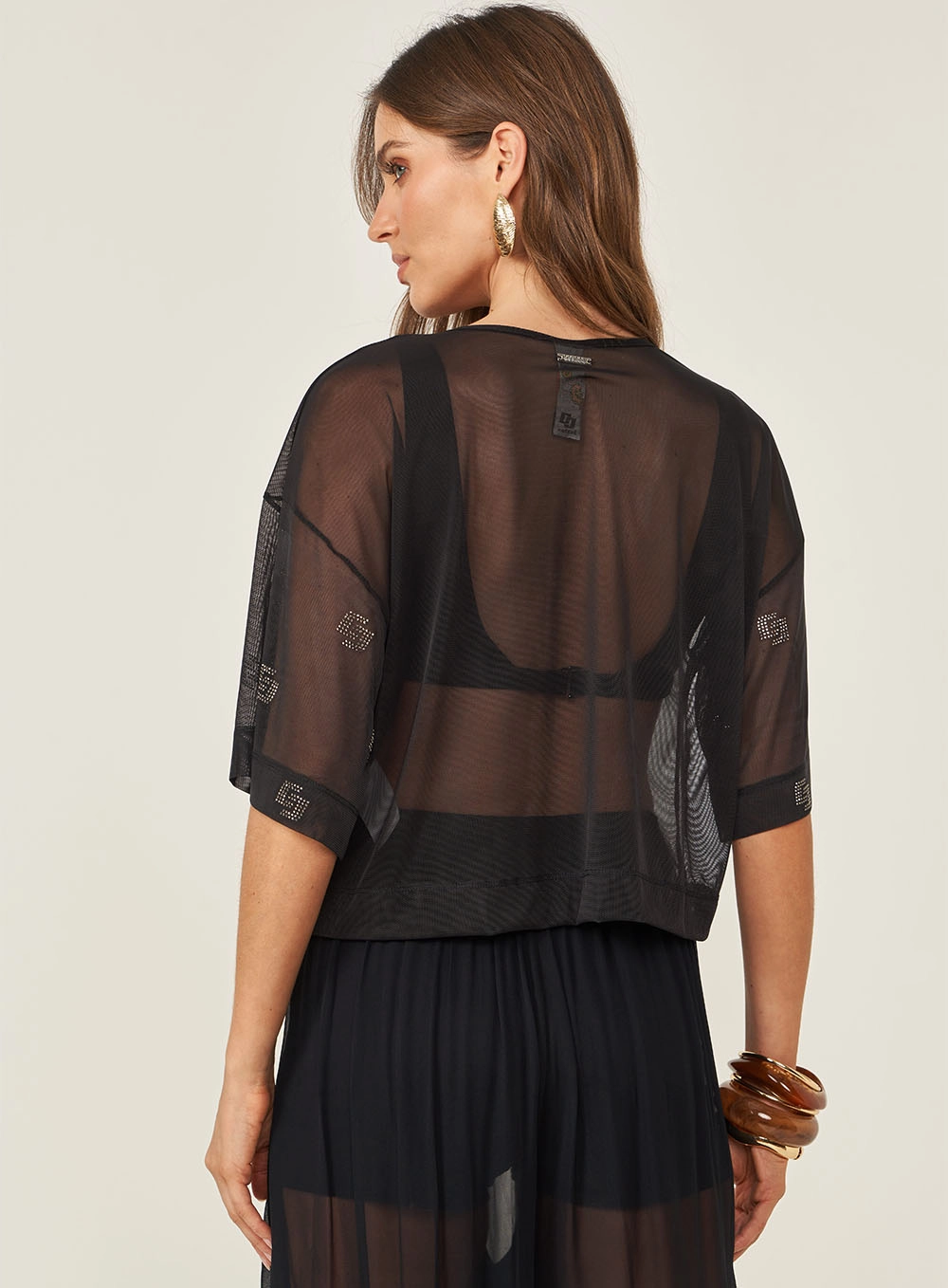 Camiseta Em Tule Com Aplicação Preto