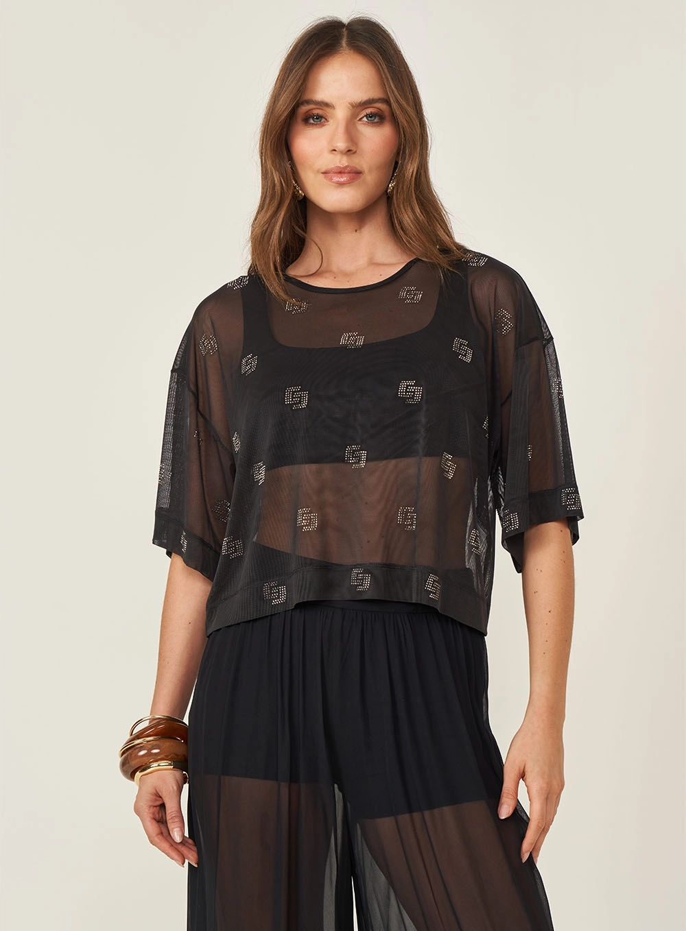 Camiseta Em Tule Com Aplicação Preto