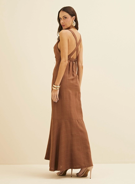 Vestido Linho Com Detalhe Metalizado