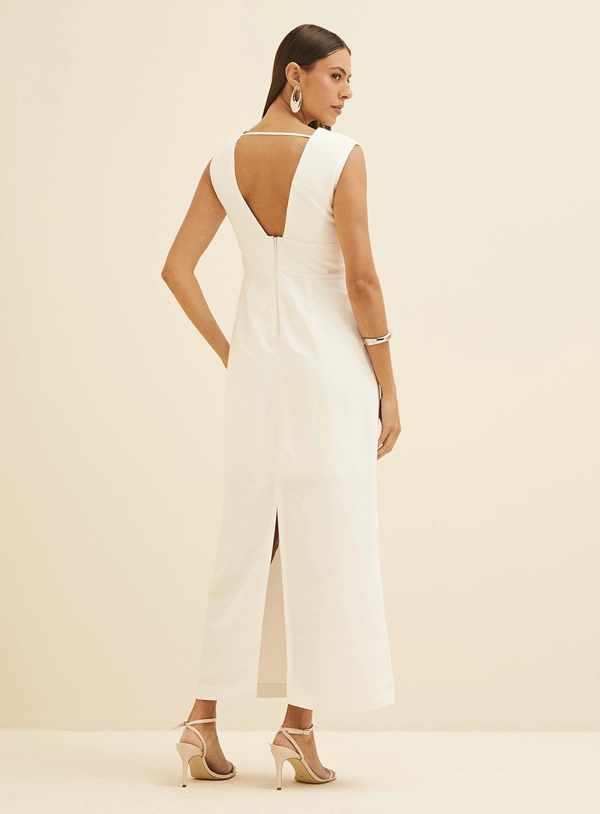 Vestido Midi Slim Em Linho Off Shell