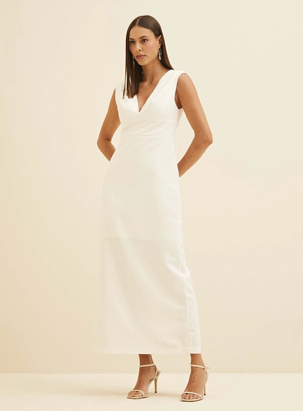 Vestido Midi Slim Em Linho