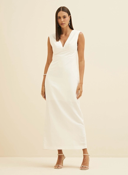 Vestido Midi Slim Em Linho