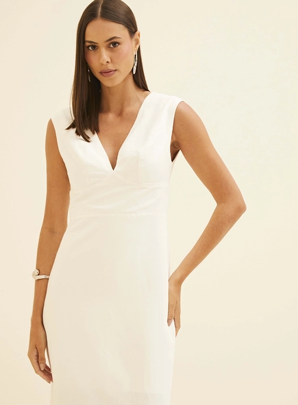 Vestido Midi Slim Em Linho