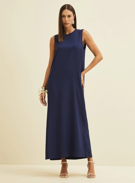 Vestido Midi Reto Com Fenda Lateral