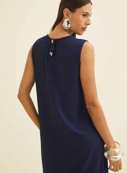 Vestido Midi Reto Com Fenda Lateral