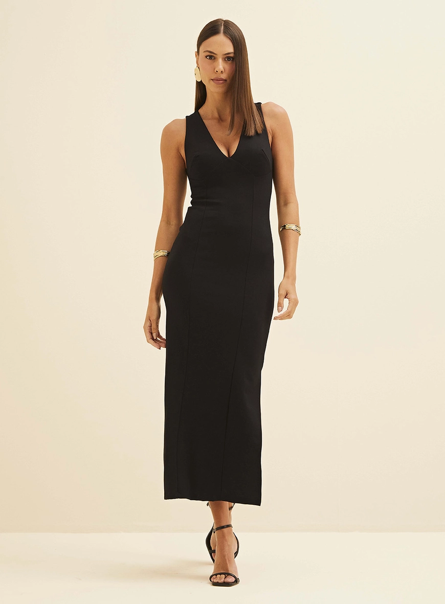 Vestido Midi Justo Preto