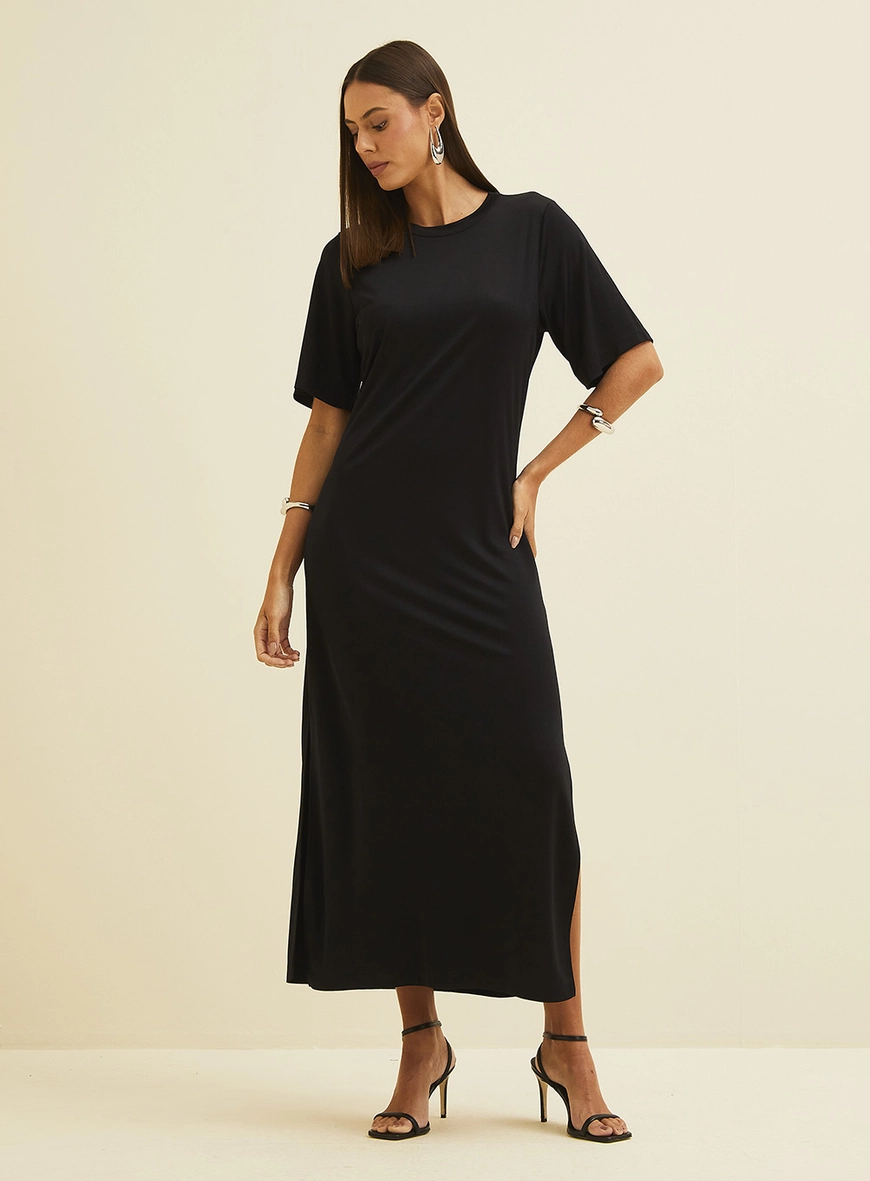 Vestido Longo Com Fenda Preto