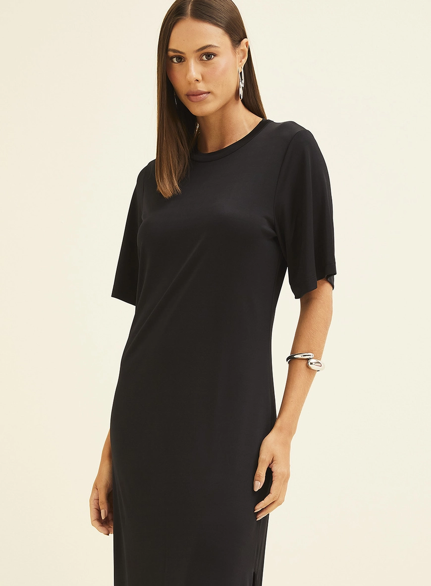 Vestido Longo Com Fenda Preto