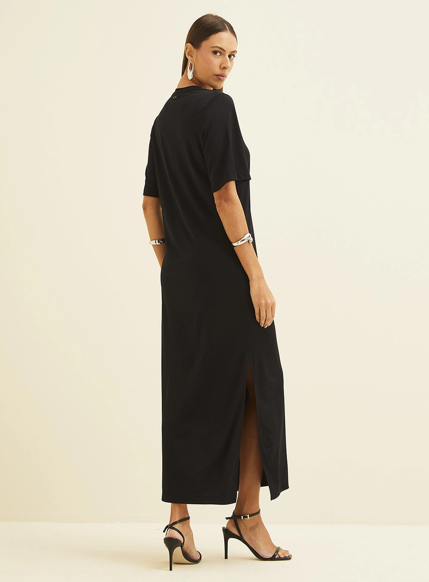 Vestido Longo Com Fenda Preto