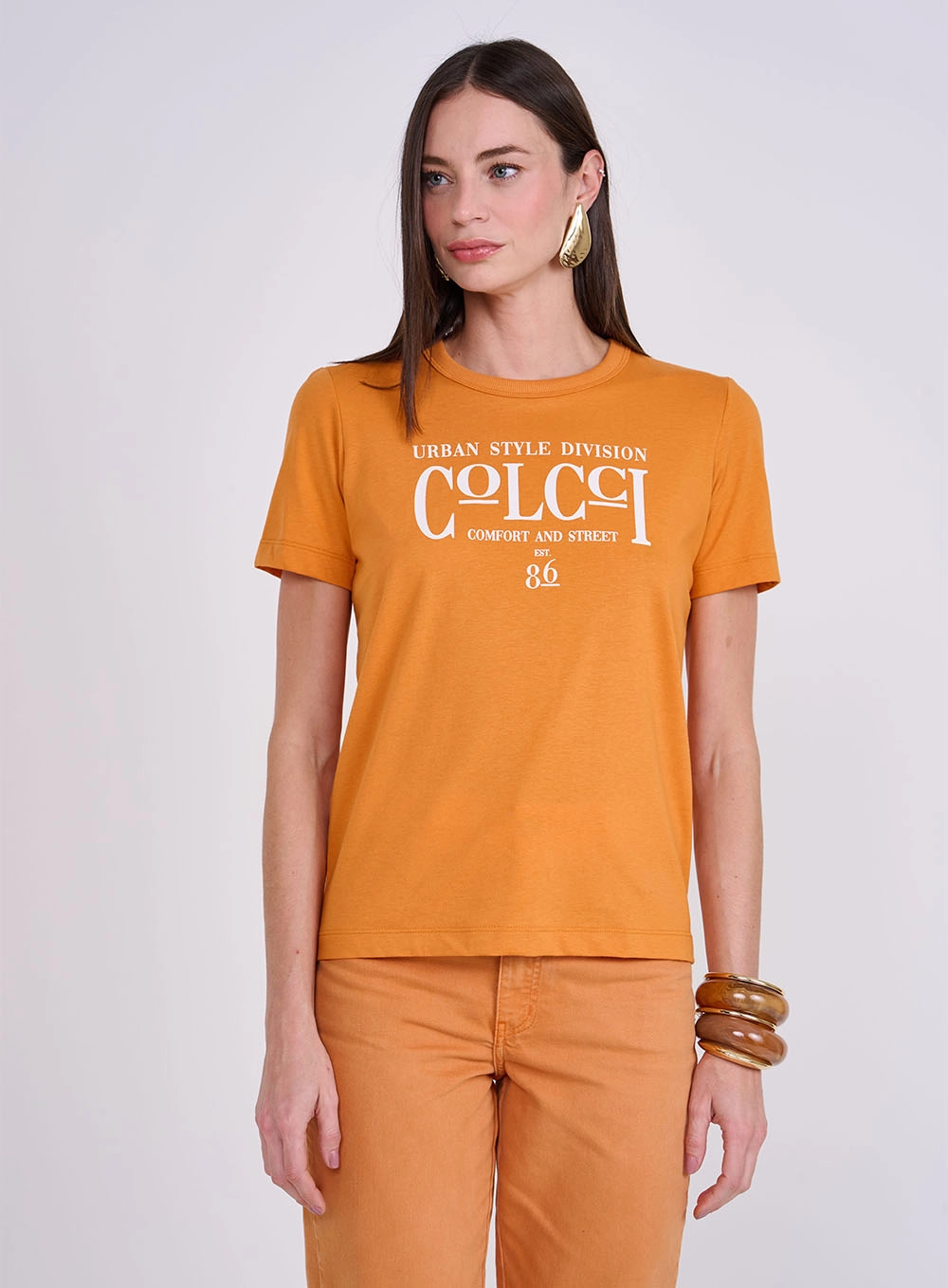 Camiseta Feminina Comfort Com Estampa Laranja