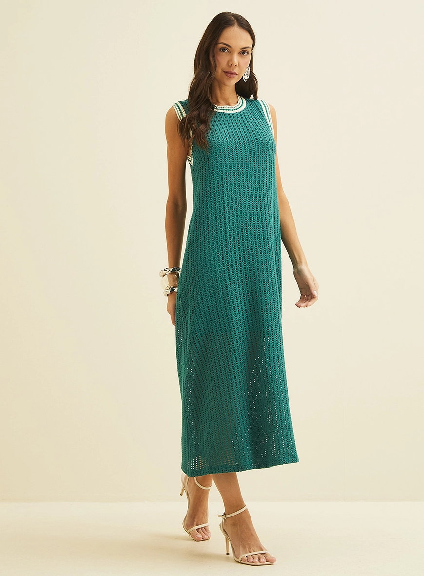 Vestido Midi Em Tricô Verde