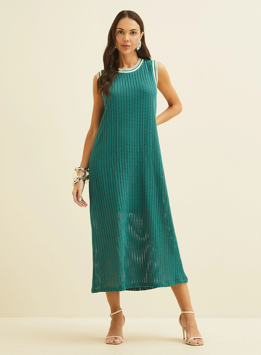 Vestido Midi Em Tricô Verde