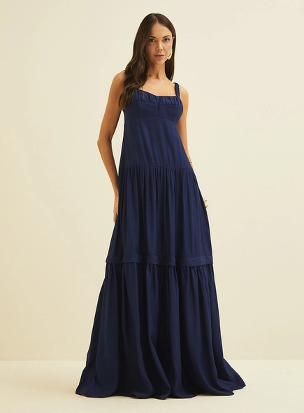 Vestido Longo Evasê Em Linho