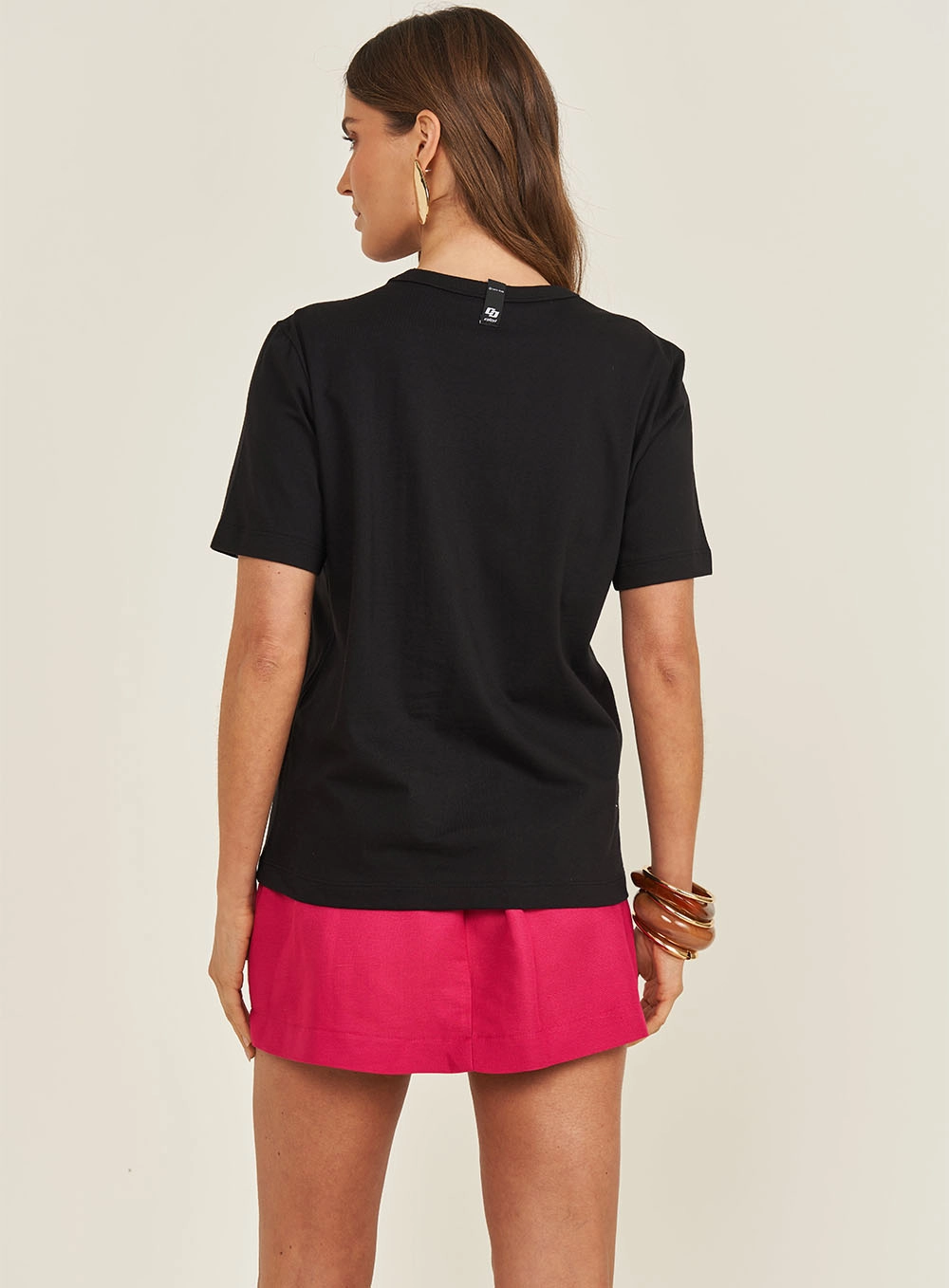 Camiseta Manga Curta Com Estampa Preto
