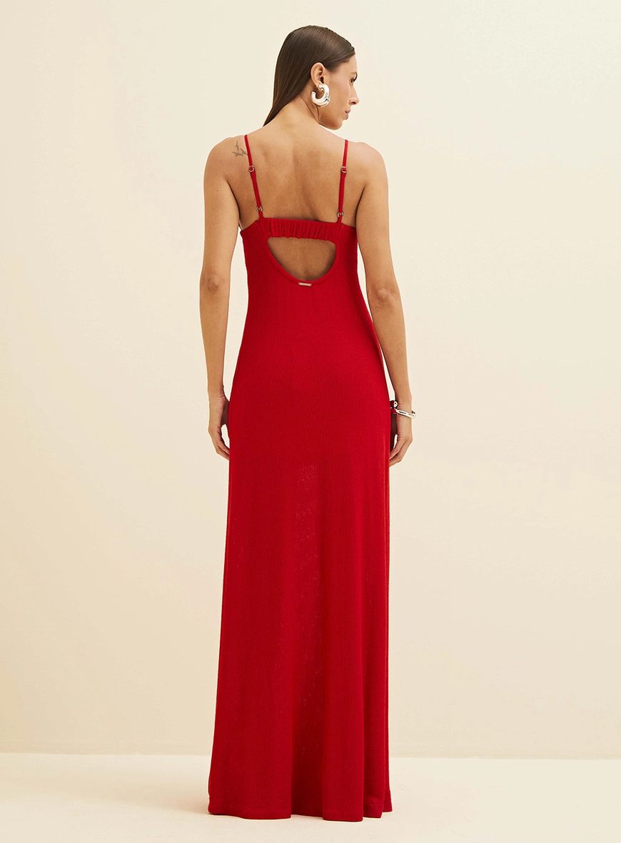 Vestido Longo Canelado Vermelho