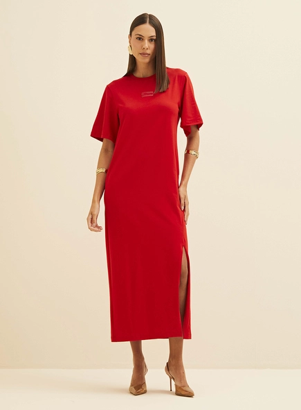 Vestido Midi Com Manga Curta