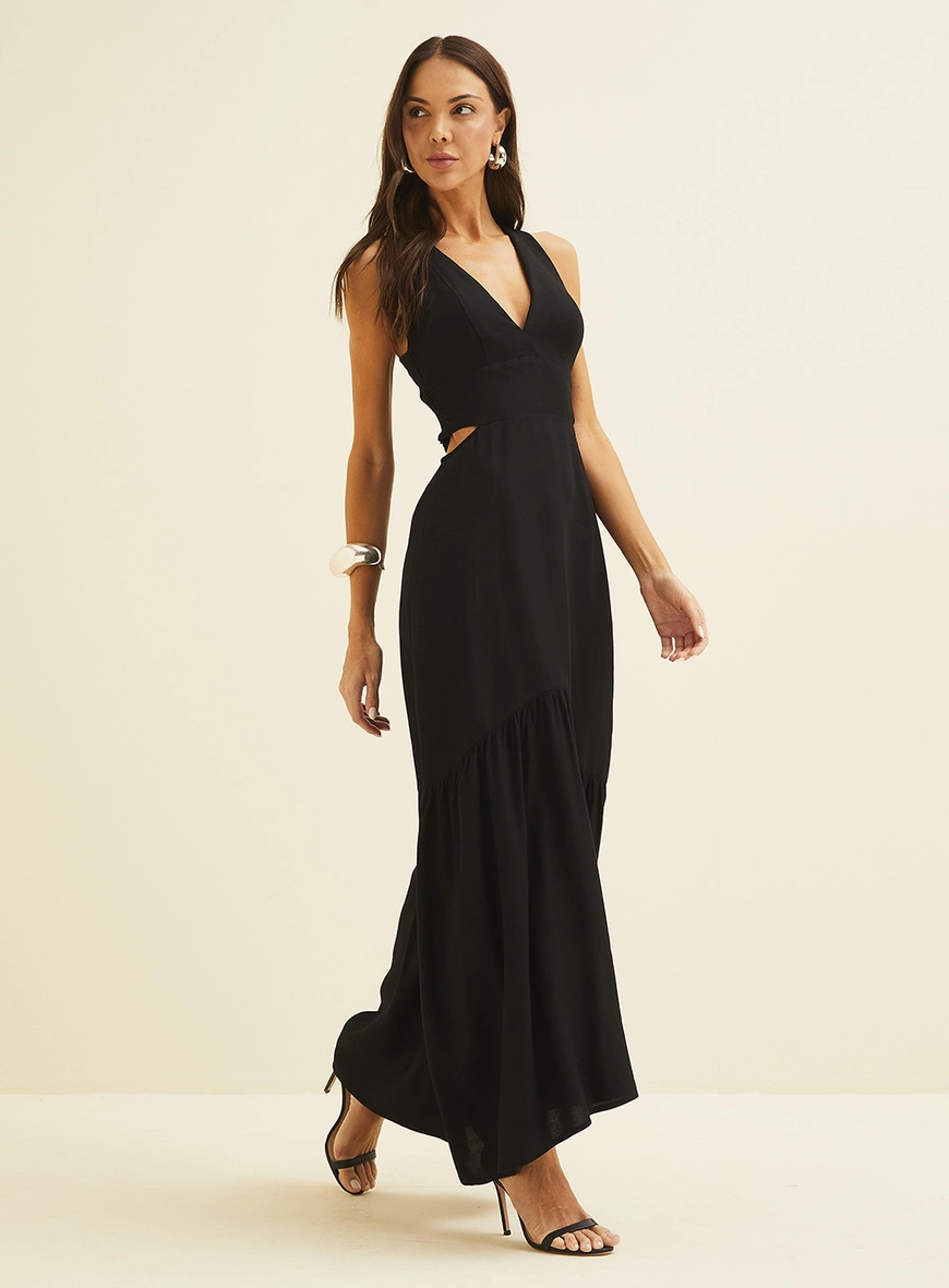 Vestido Estruturada Com Costas Cruzadas E Lastex Preto