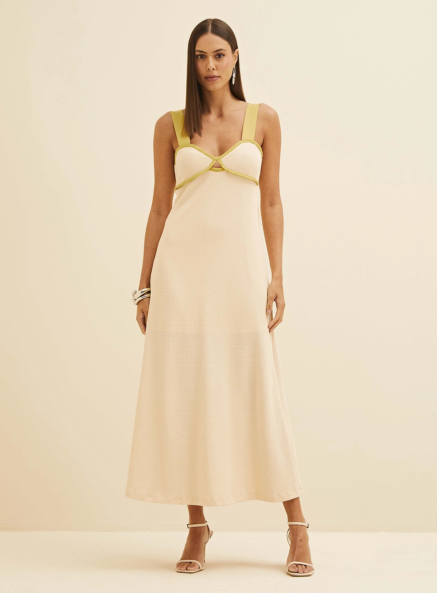 Vestido Midi Em Tricô Bege