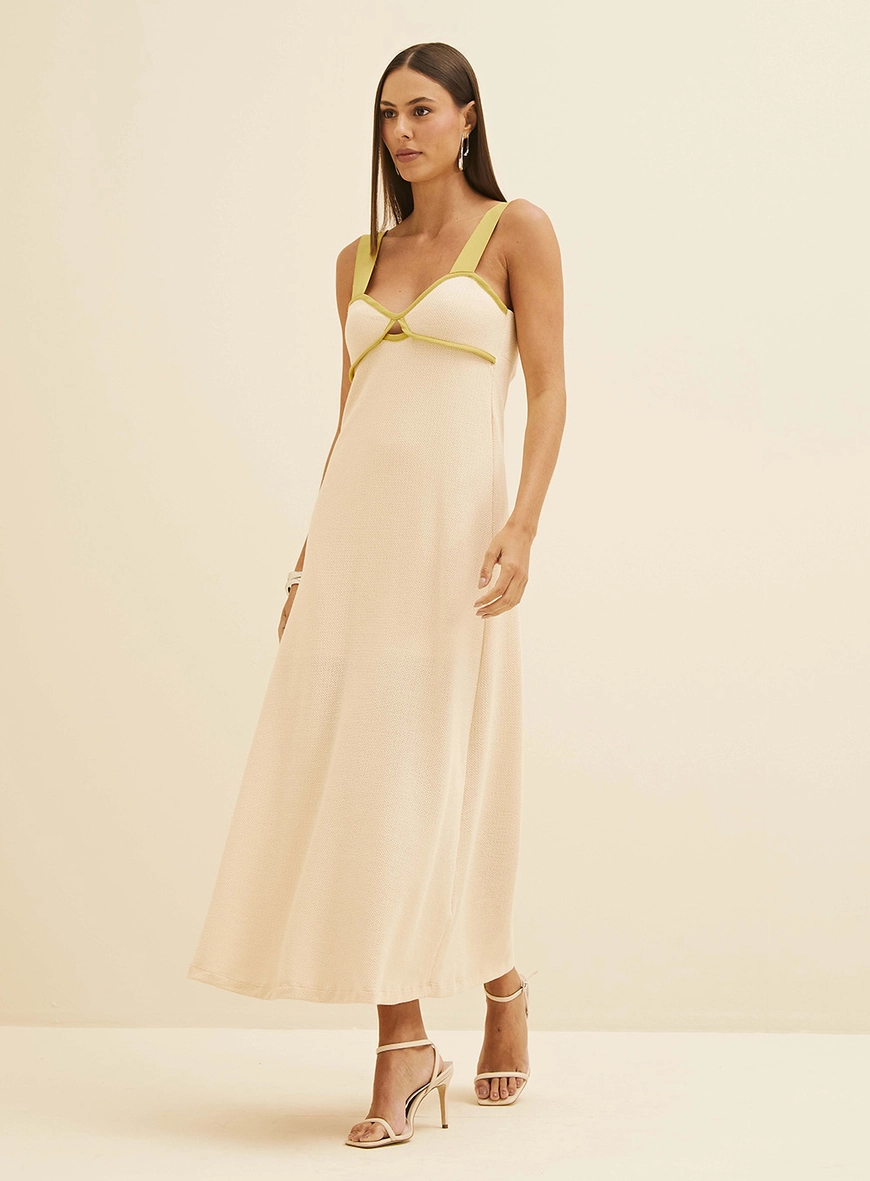 Vestido Midi Em Tricô Bege