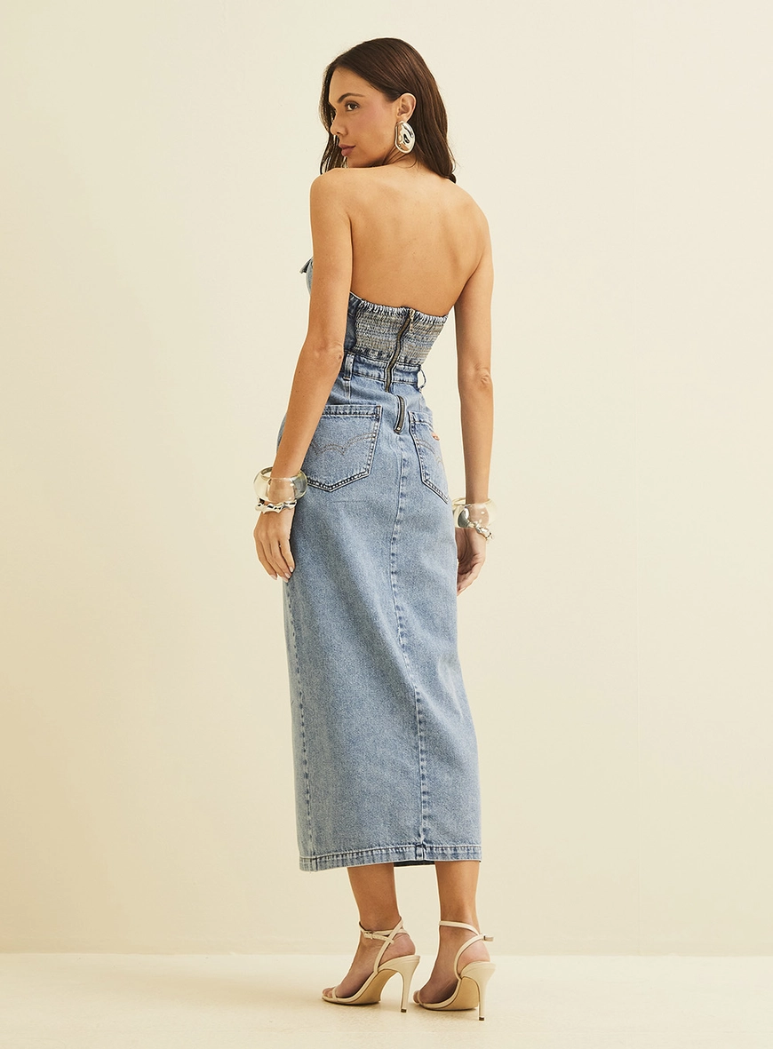 Vestido Midi Justo Sem Alças Índigo