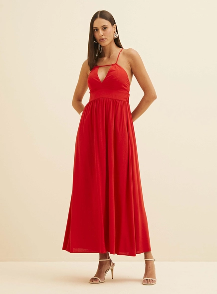Vestido Midi Acinturado Em Linho