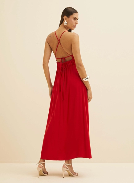 Vestido Midi Acinturado Em Linho