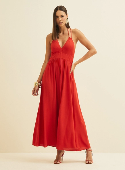Vestido Midi Acinturado Em Linho