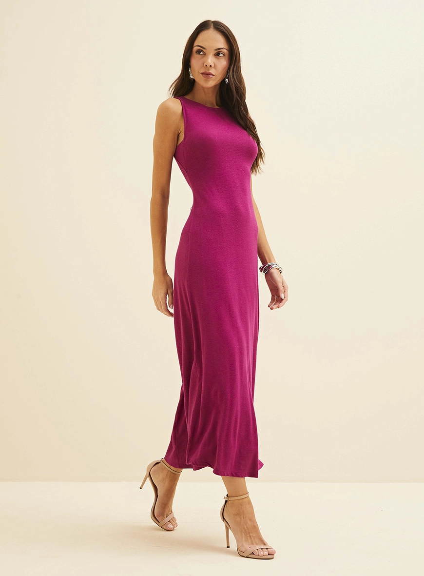 Vestido Midi Solto Em Linho Roxo