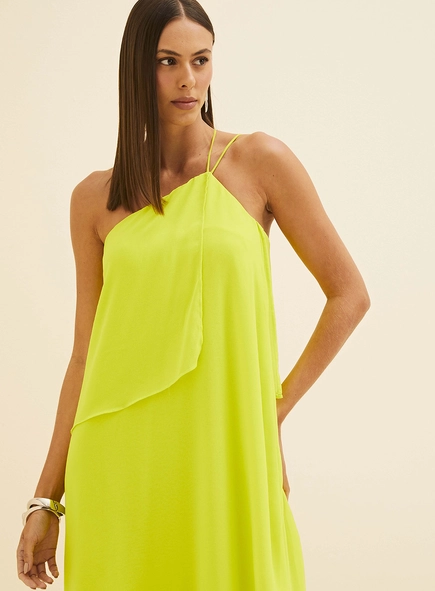 Vestido Longo Plano Uma Alça Com Camadas