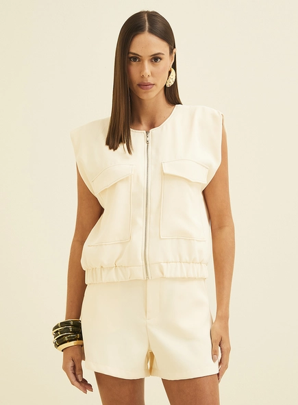 Colete Feminino Com Bolsos Frontais
