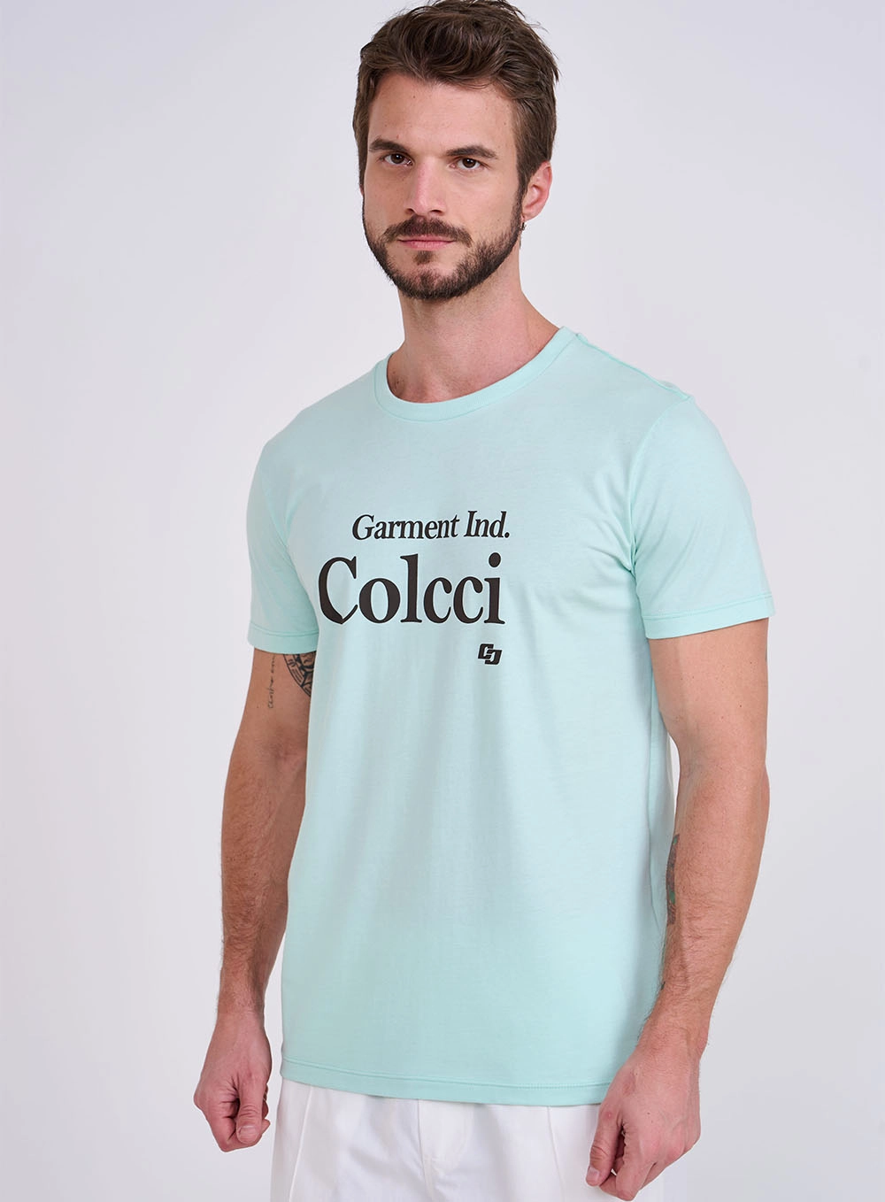 Camiseta Masculina Slim Com Estampa Frontal Verde