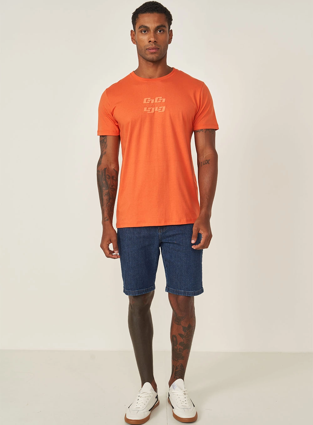 Camiseta Slim Com Duplo C Laranja