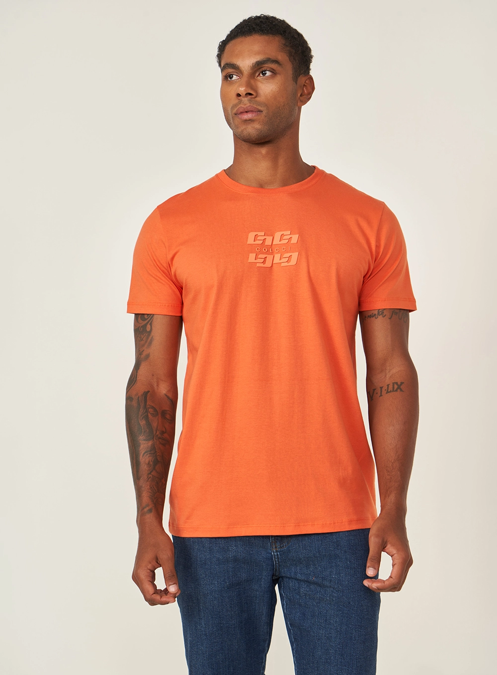 Camiseta Slim Com Duplo C Laranja