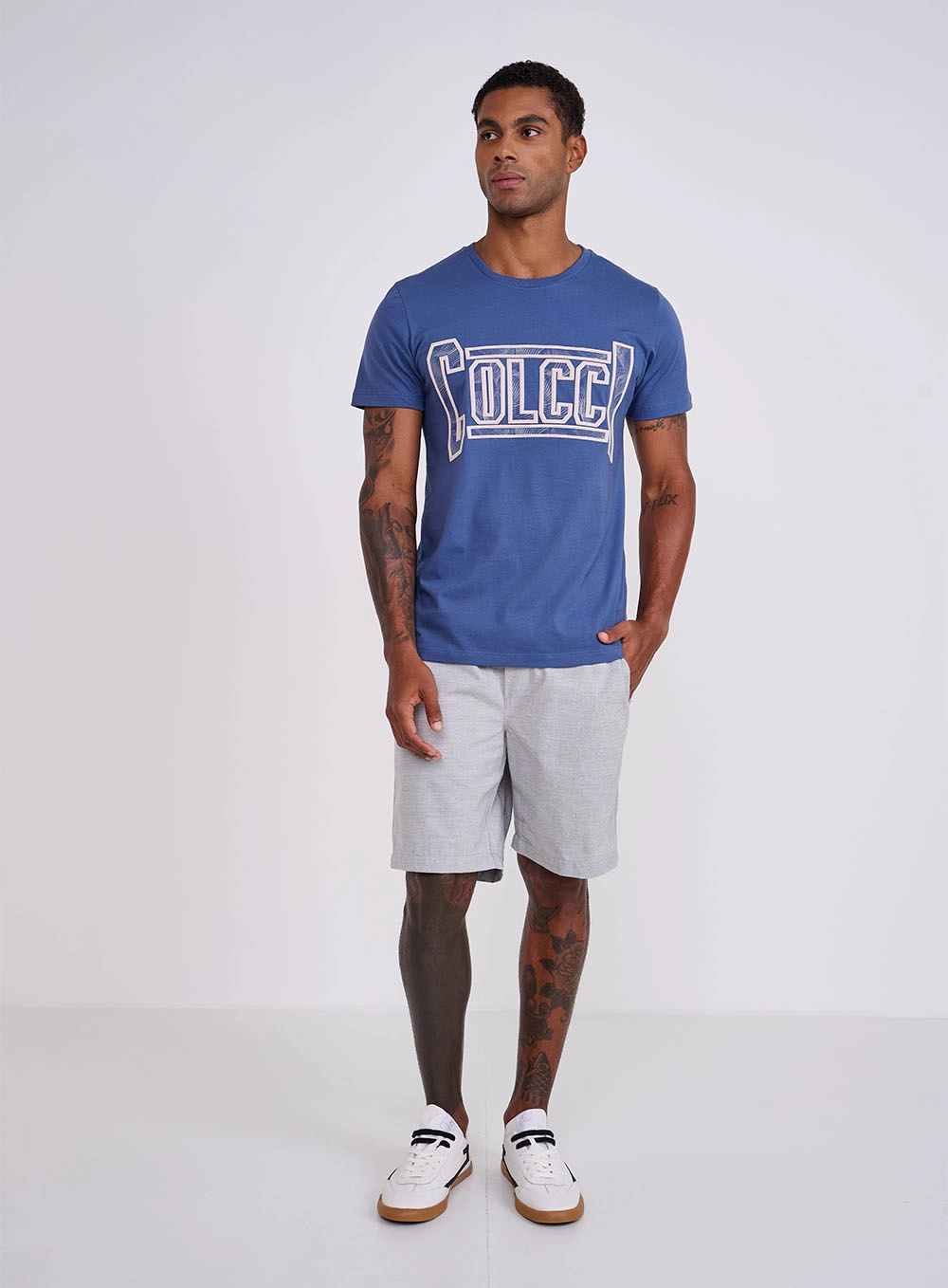 Camiseta Slim Com Estampa Azul