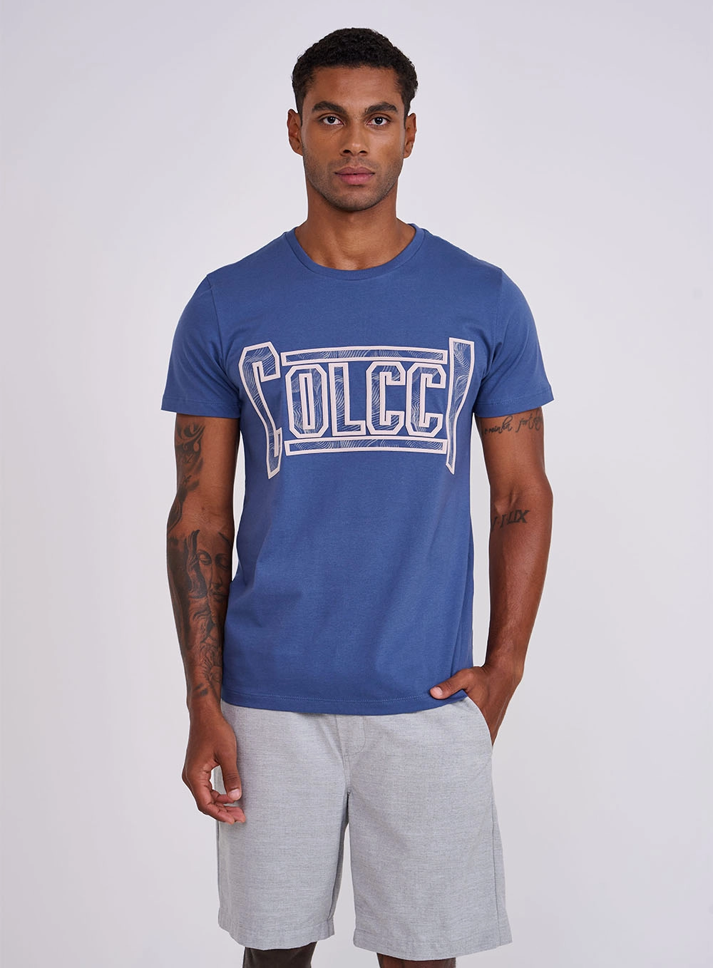 Camiseta Slim Com Estampa Azul