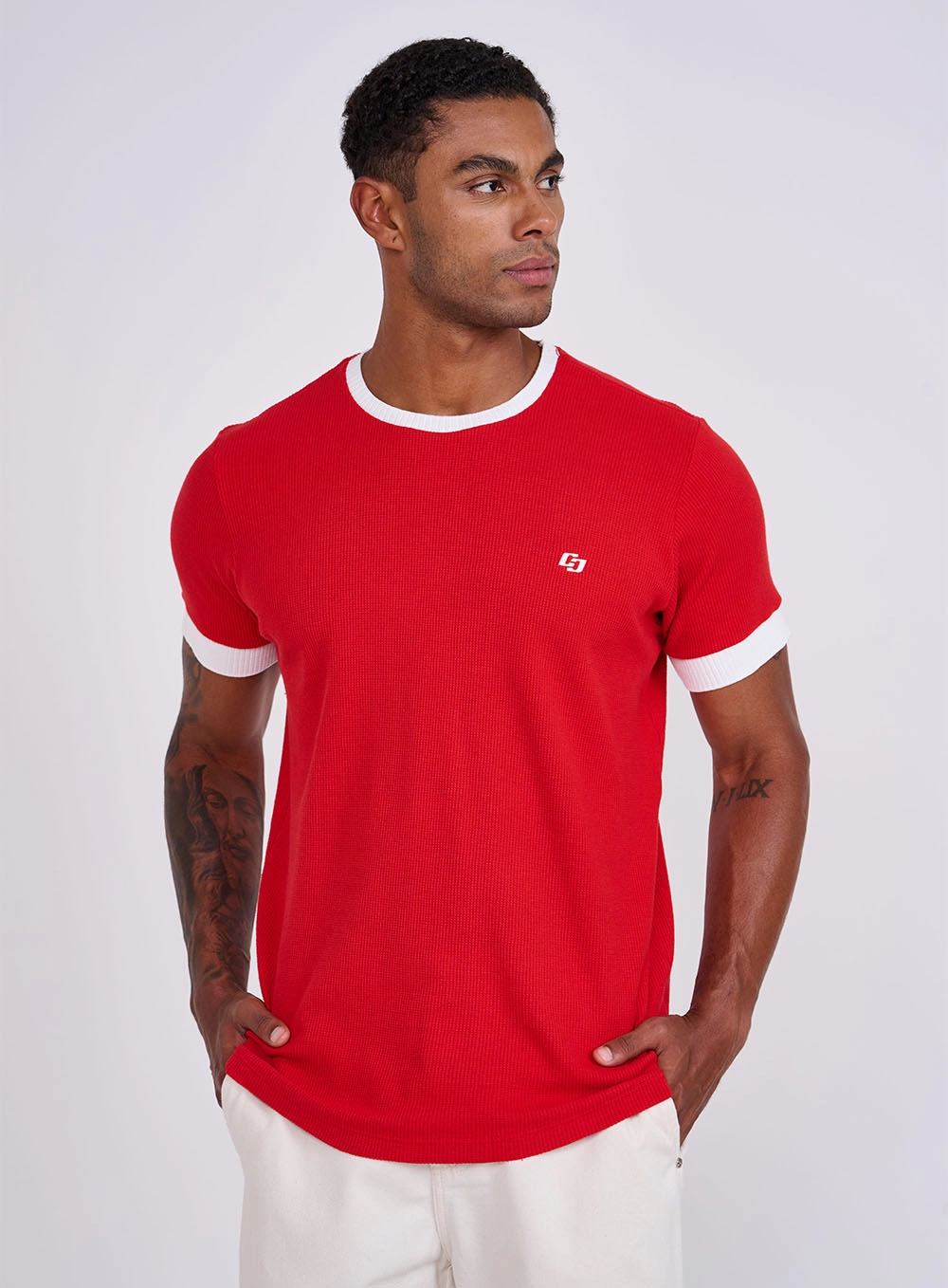 Camiseta Slim Masculina Manga Curta Vermelho