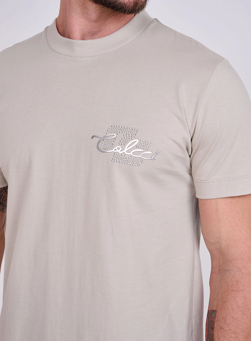 Camiseta Slim Com Aplicação Bege Esquilo