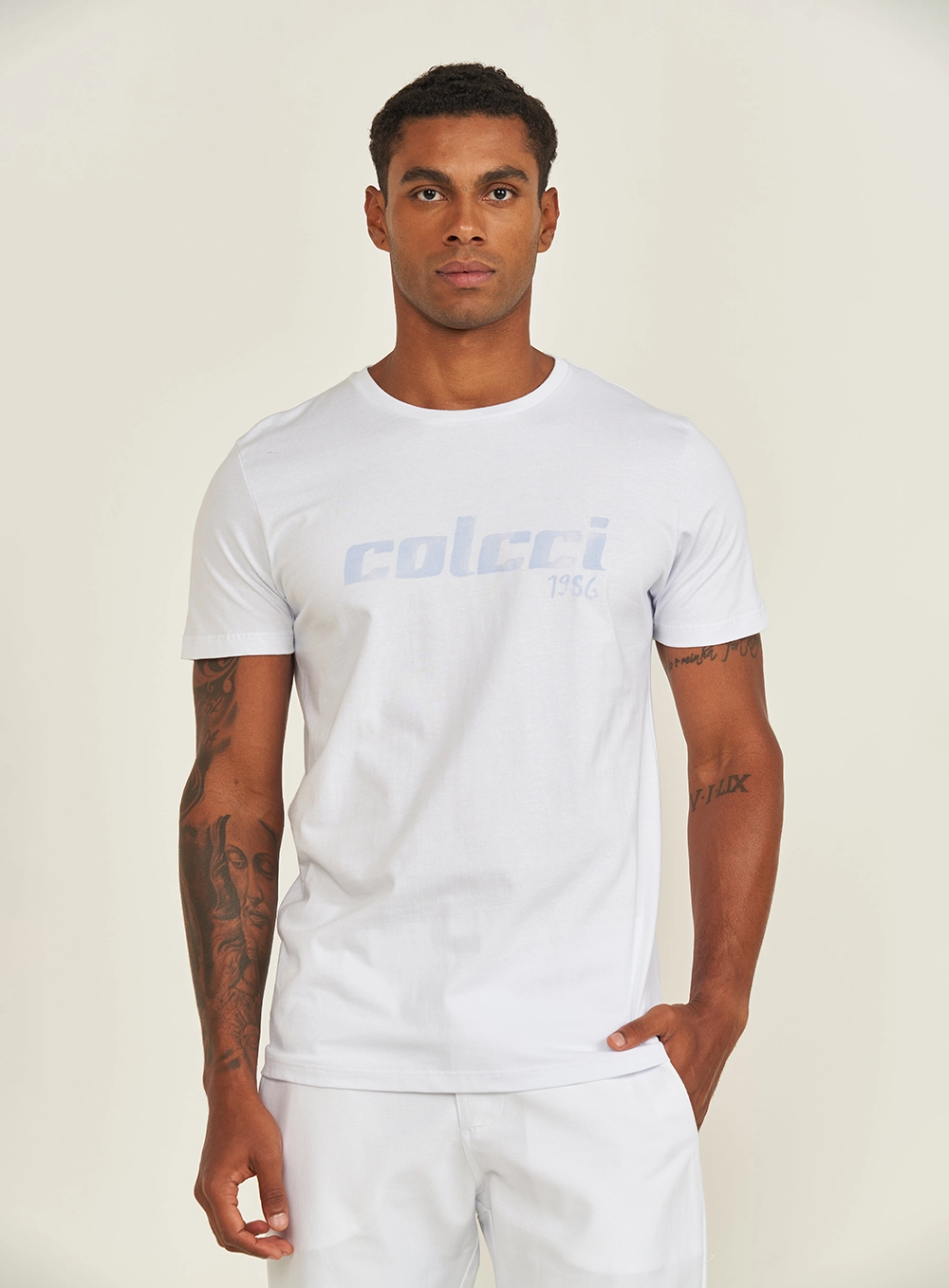 Camiseta Masculina Slim Com Estampa Branco
