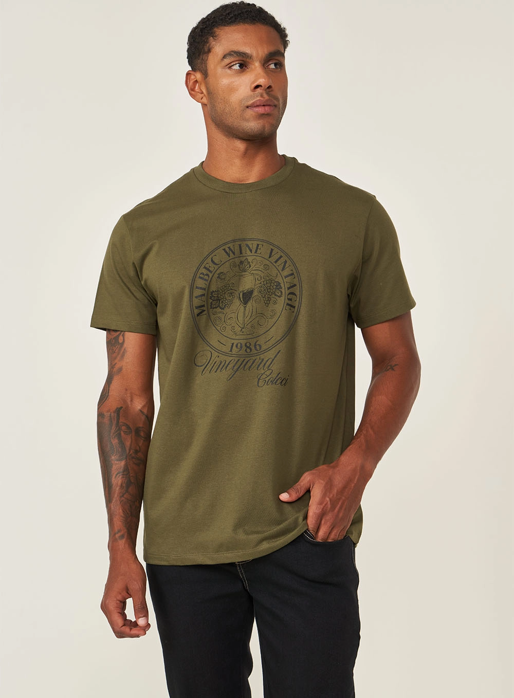 Camisa Masculina Com Estampa Manga Curta Verde