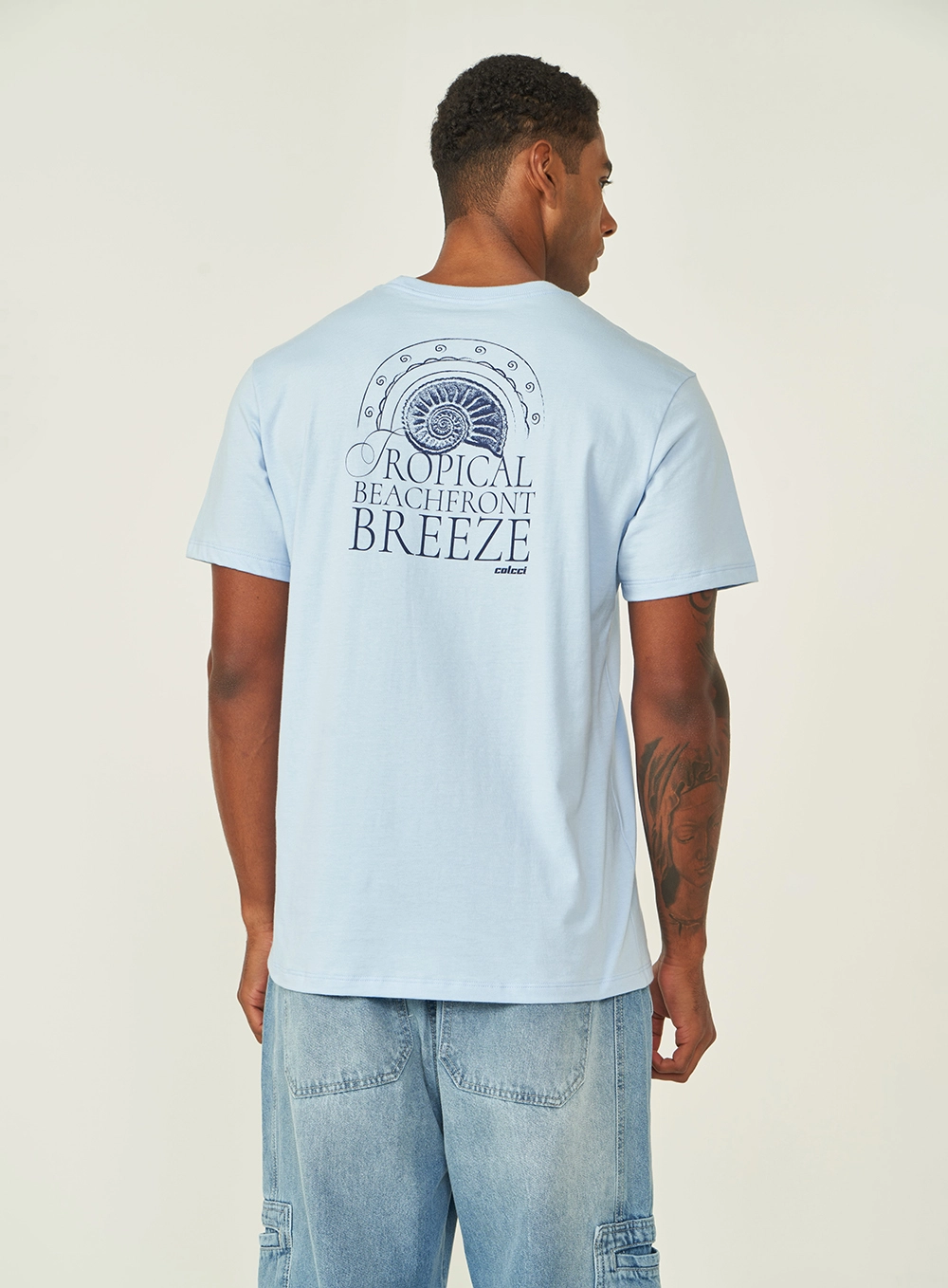 Camiseta Masculina Manga Curta Com Estampa Azul Tranquile Blue