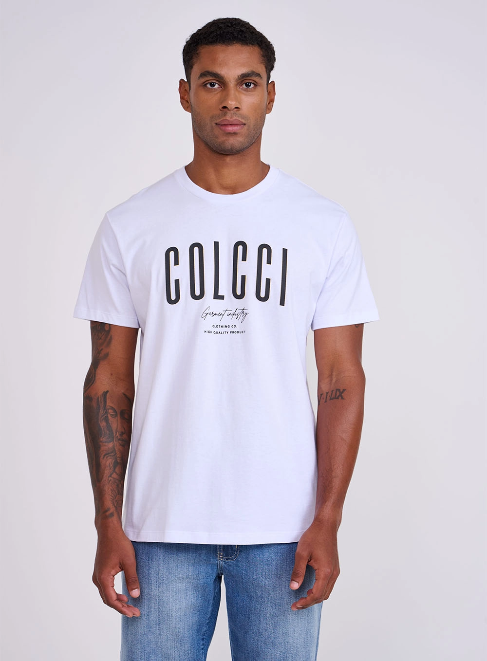 Camiseta Masculina Manga Curta Com Estampa Branco