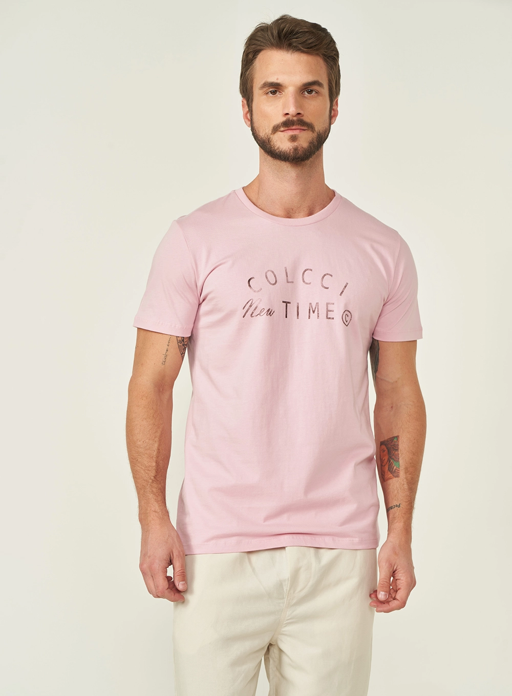 Camiseta Slim Com Estampa Rosa