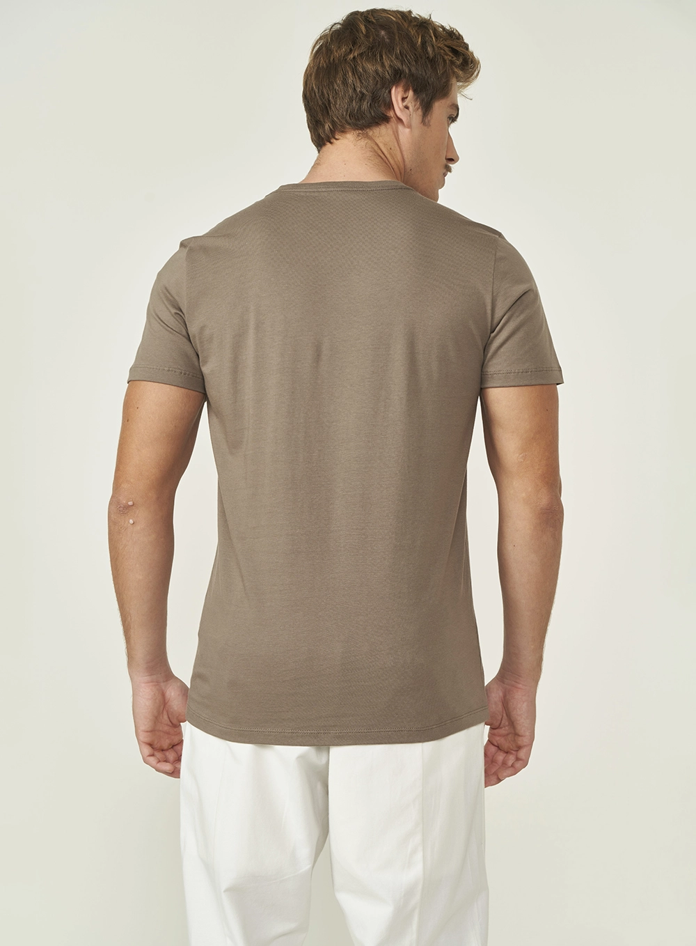 Camiseta Slim Duplo C Bege Cinzas