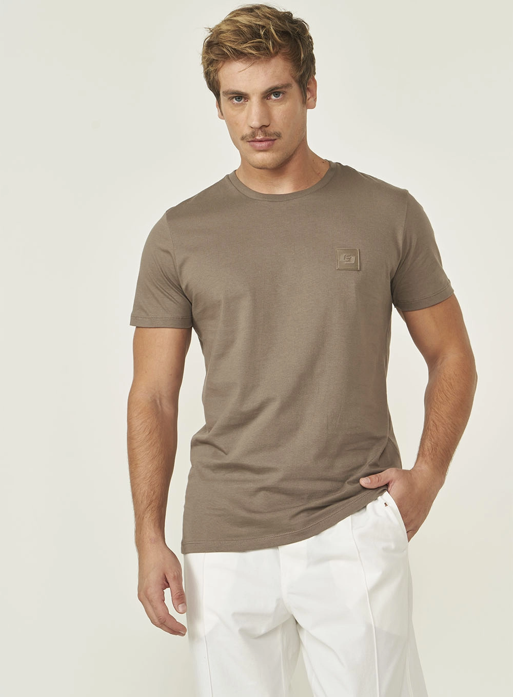 Camiseta Slim Duplo C Bege Cinzas