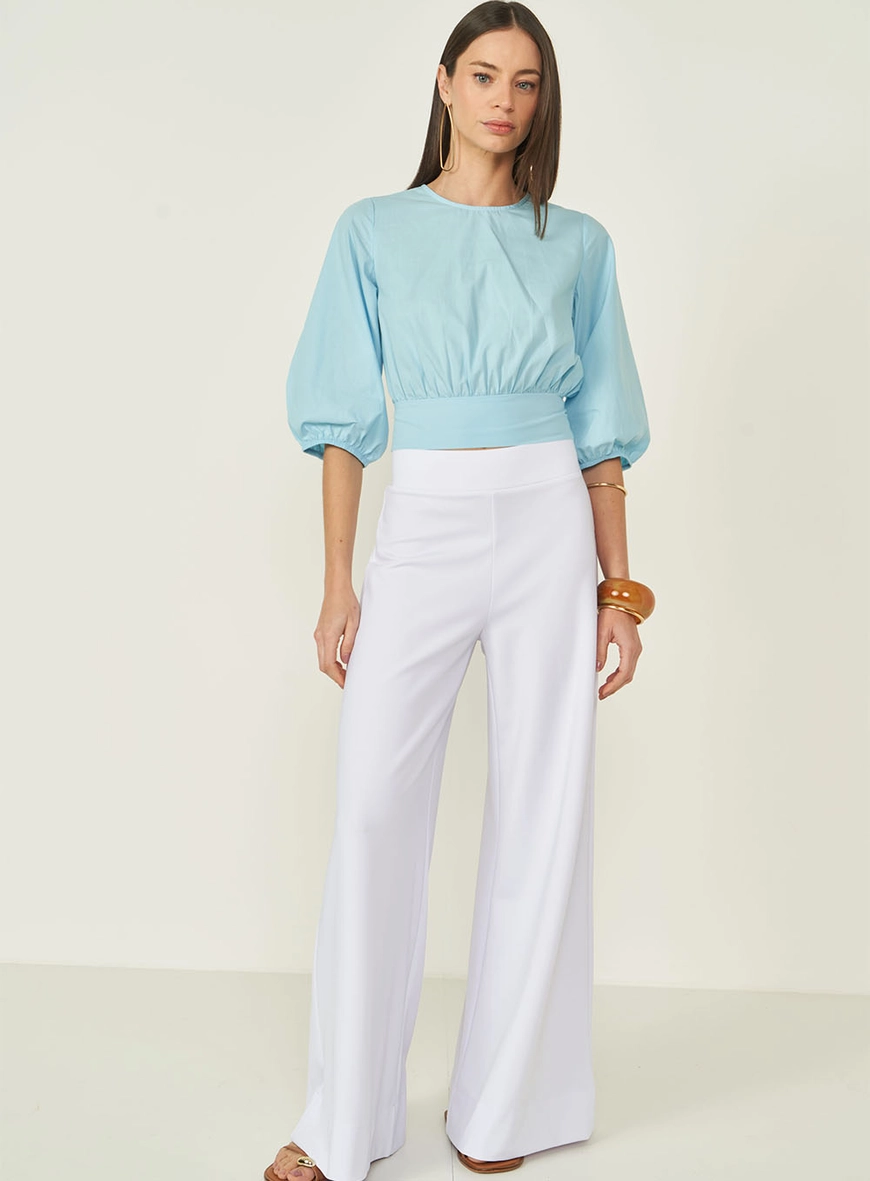 Blusa Cropped Com Mangas Bufantes